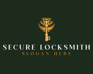 Locksmith - Elegant Key Wings logo design