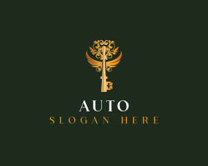 Antique - Elegant Key Wings logo design