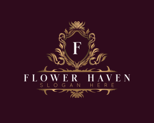 Elegant Flower Shield Crest logo design