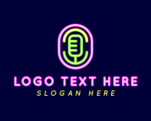 Radio Station - Microphone Neon Light logo design