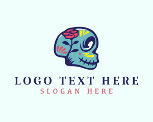 Sugar Skull - Halloween Flower Skull logo design