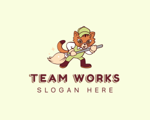 Crew - Cat Cleaner Broom logo design