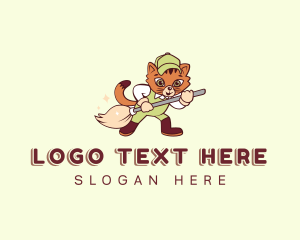 Cute - Cat Cleaner Broom logo design