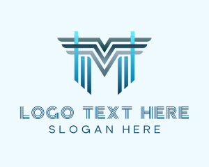 Airplane - Blue Wings Letter M logo design