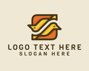 Brown And Yellow - Twin Birds Tile logo design