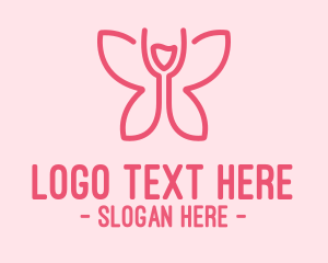 Alcoholic - Wine Glass Butterfly logo design