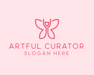 Wine Glass Butterfly  logo design