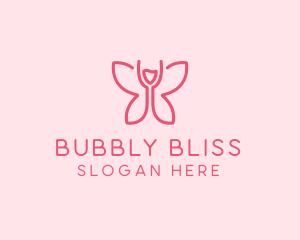 Champagne - Wine Glass Butterfly logo design