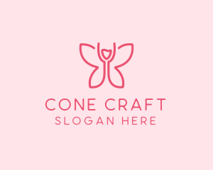 Wine Glass Butterfly  logo design