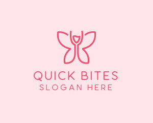 Wine Glass Butterfly  logo design