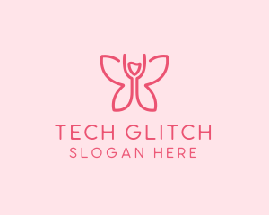 Wine Glass Butterfly  logo design