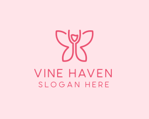 Wine Glass Butterfly  logo design