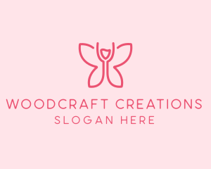 Wine Glass Butterfly  logo design