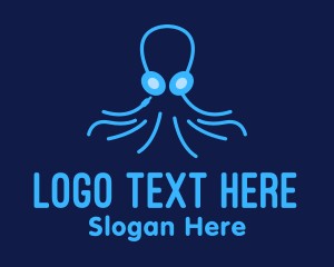 Online Game - Blue Octopus Headphones logo design