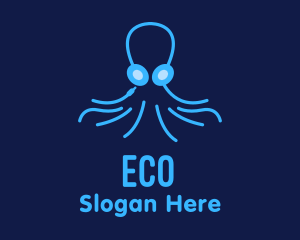 Gadget Store - Blue Octopus Headphones logo design