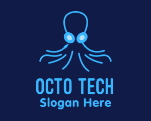 Blue Octopus Headphones logo design