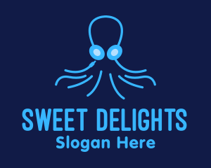 Online Game - Blue Octopus Headphones logo design
