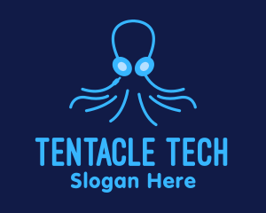 Tentacle - Blue Octopus Headphones logo design