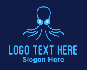 Kraken - Blue Octopus Headphones logo design