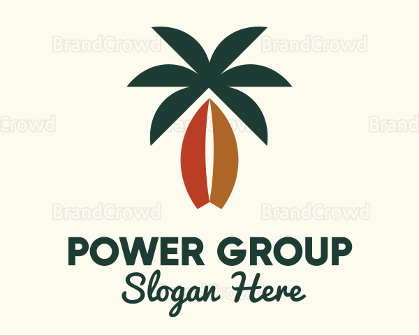 Coconut Surfboard Beach Island Logo