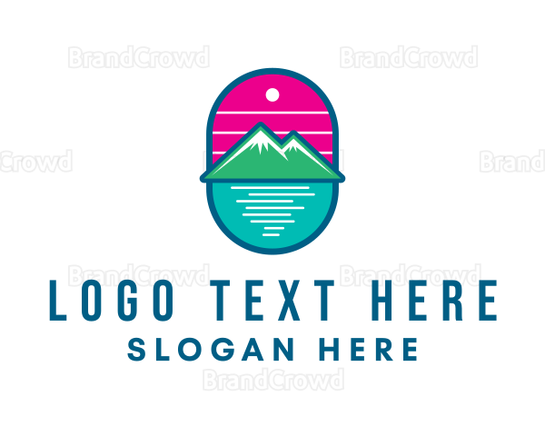 Sunset Outdoor Mountain Lake Logo