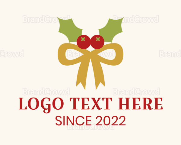 Christmas Holly Ribbon Logo