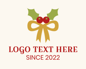 Holiday - Christmas Holly Ribbon logo design