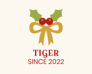 Festival - Christmas Holly Ribbon logo design