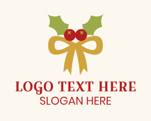Christmas Holly Ribbon Logo