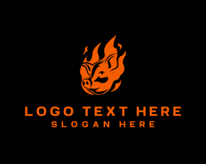 Fire - Flame Pig Barbecue logo design
