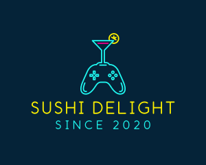 Neon Cocktail Game Console logo design