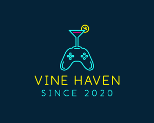 Neon Cocktail Game Console logo design