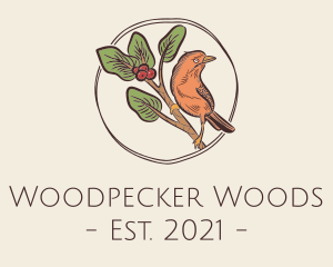 Woodpecker - Wild Bird Berry Branch logo design