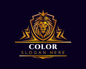 Feline - Lion Crown Shield logo design