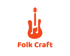 Folk - Red Guitar Note logo design