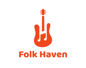 Folk - Red Guitar Note logo design