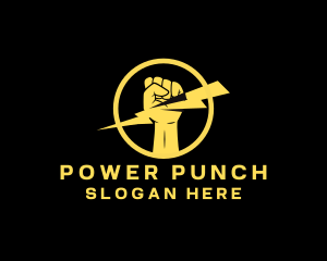 Punch - Fist Punch Lightning Bolt logo design