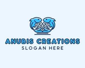 Symmetrical Aquatic Fish logo design