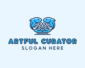 Symmetrical Aquatic Fish logo design