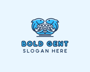 Symmetrical Aquatic Fish logo design