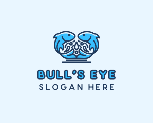 Symmetrical Aquatic Fish logo design