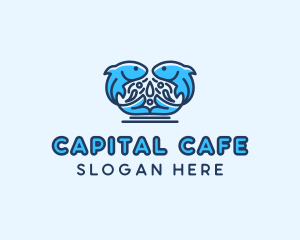 Symmetrical Aquatic Fish logo design