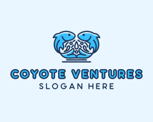 Symmetrical Aquatic Fish logo design