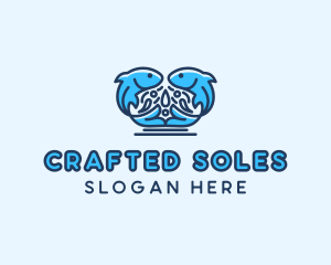 Symmetrical Aquatic Fish logo design