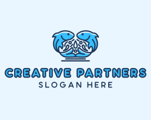 Symmetrical Aquatic Fish logo design