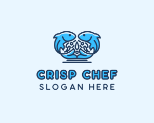 Symmetrical Aquatic Fish logo design