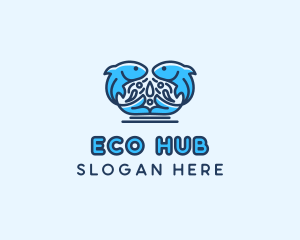 Symmetrical Aquatic Fish logo design