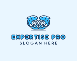 Symmetrical Aquatic Fish logo design