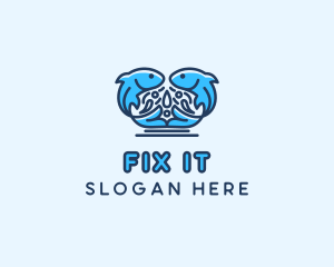 Symmetrical Aquatic Fish logo design