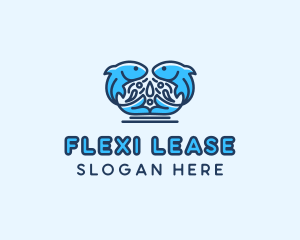 Symmetrical Aquatic Fish logo design